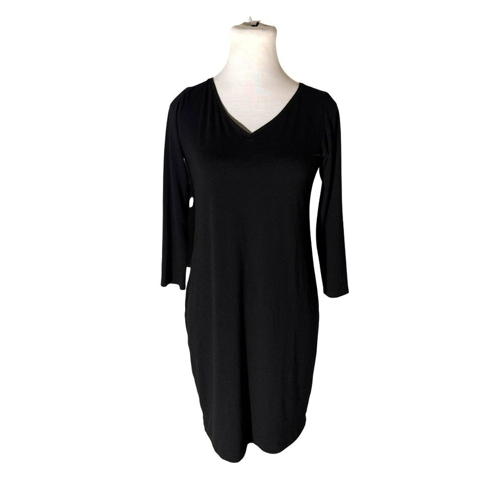 Eileen Fisher Black V-Neck 3/4 Sleeve Tunic Dress Size XXS